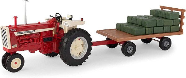 Miniatura Trator Agrícola Case IH 1206 Com Vagão de Feno e Fardos 1/16 ERTL