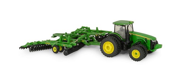 Miniatura Trator John Deere 8320R Com Grade De Disco 1/64