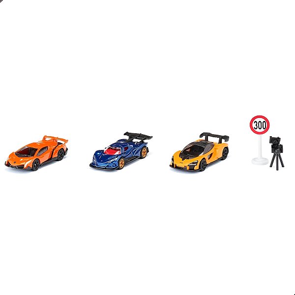 Kit Miniaturas Siku Hipercarros Die-cast Lamborghini Veneno, Apollo e Mclaren Senna