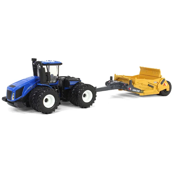 Miniatura Trator Agrícola New Holland T9.700 com Scraper Ashland ERTL Escala 1/64