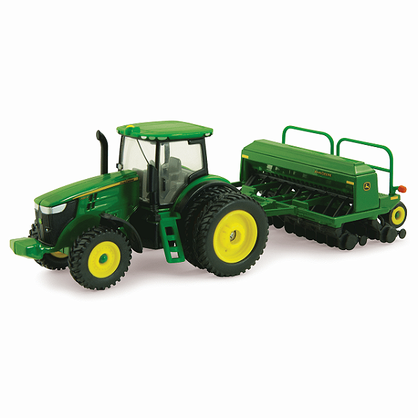 Miniatura Trator John Deere 7215R com Semeadora 1590 1:64