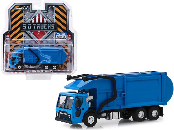 Miniatura Caminhão de Lixo Reciclagem Mack LR 2019 Greenlight Série SD Trucks 1/64