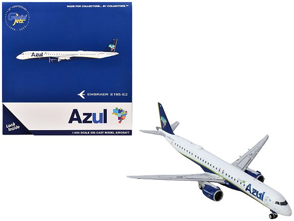Miniatura Avião Embraer Azul E195-E2 em Metal Geminijets Escala 1:400