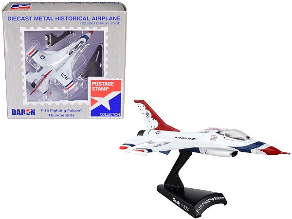 Miniatura Avião Caça a Jato F-16 Fighting Falcon USAF Thunderbirds Daron Postage Stamp