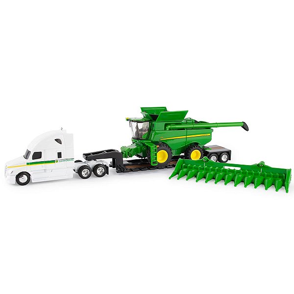 Miniatura Colheitadeira John Deere S780 Carreta com Prancha Lowboy Escala 1/64 ERTL