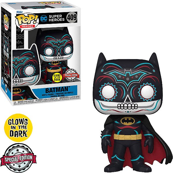 Funko Pop Heroes Dia De Los Dc - Batman Glow #409 Vinil 9,5 cm Oficial Funko