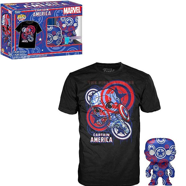 Funko Pop Civil War Arts Bundle Captain America 36 - + Tees #56244 Vinil 9,5 Cm Oficial Funko Vin...