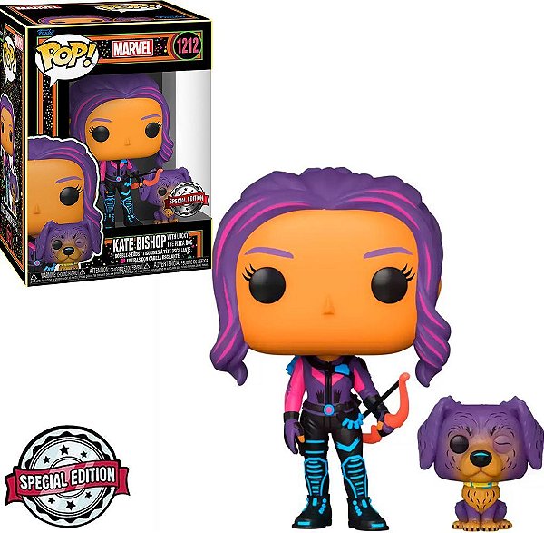 Funko Pop Marvel Black Light Hawkeye Kate Bishop - W/Pizza Dog #1212 Vinil 9,5 cm Oficial Funko