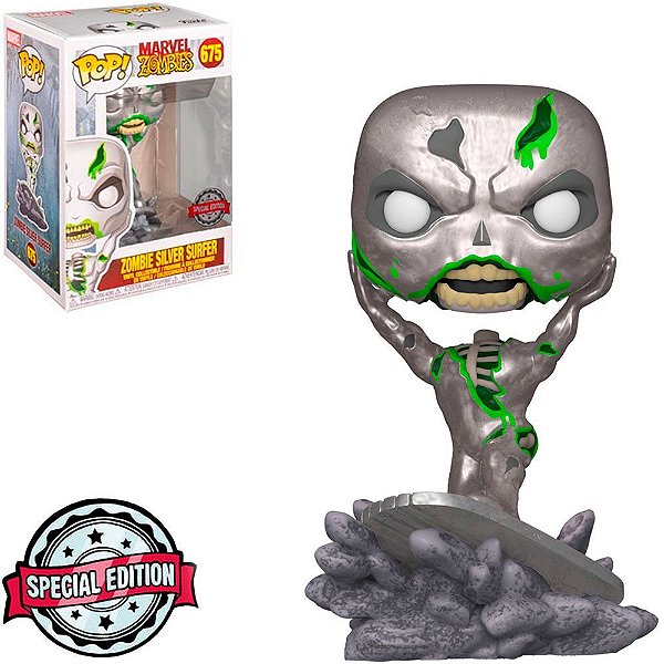 Funko Pop Marvel Zombies - Surfer Silver #675 Vinil 9,5 cm Oficial Funko