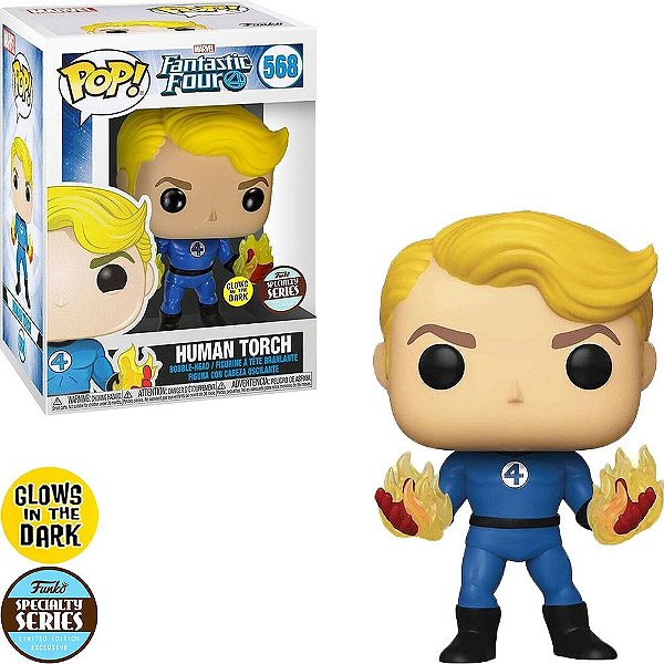 Funko Pop Marvel Fantastic Four 4 Human Torch - Dark Glows #568 Vinil 9,5 cm Oficial Funko