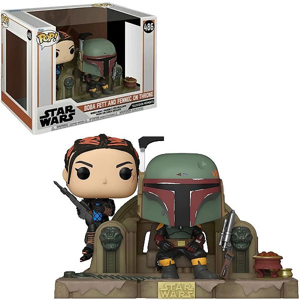 Funko Pop Star Wars Mandalorian Boba Fett & - Fennec Throne #486 Vinil 9,5 cm Oficial Funko