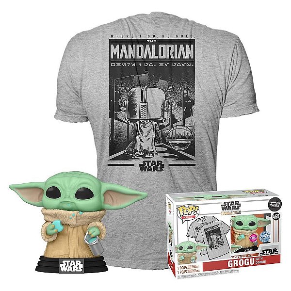 Funko Pop Star Wars Mandalorian Grugu + - Tees Bundle #63623 Vinil 9,5 cm Oficial Funko