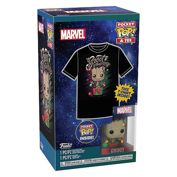 Funko Pop Pocket + Tee Marvel Guardians Of - Galaxy Groot #72954 Vinil 9,5 cm Oficial Funko