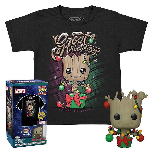 Funko Pop Pocket + Tee Marvel Guardians Of - Galaxy Groot #72956 Vinil 9,5 cm Oficial Funko