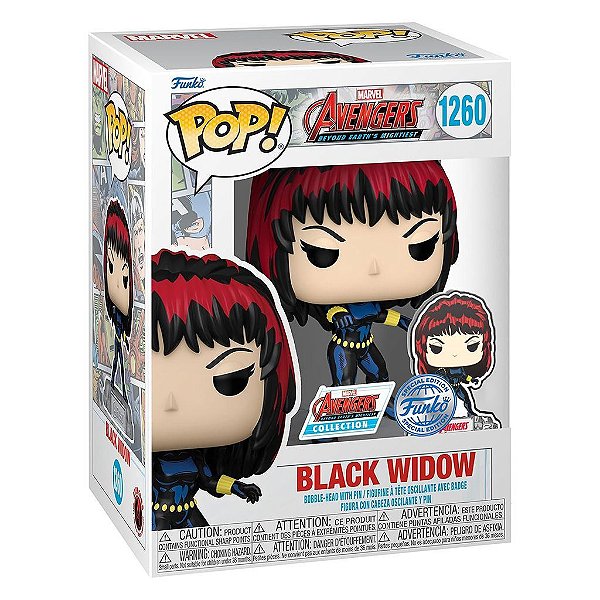 Funko Pop Marvel A60 Comic Black - Widow C/Pin #1260 Vinil 9,5 cm Oficial Funko
