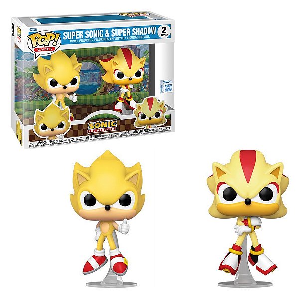 Funko Pop Sonic Super Sonic & Super Shadow Flocked - Ex 2Pack #91823 Vinil 9,5 cm Oficial Funko