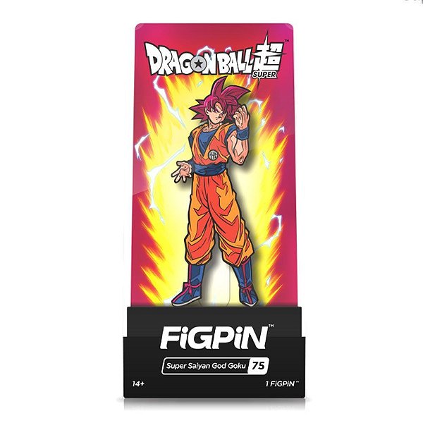 Pin FiGPiN Dragon Ball Super Super Saiyan God Goku #75 Esmalte Duro 7,6 cm Colecionável Oficial