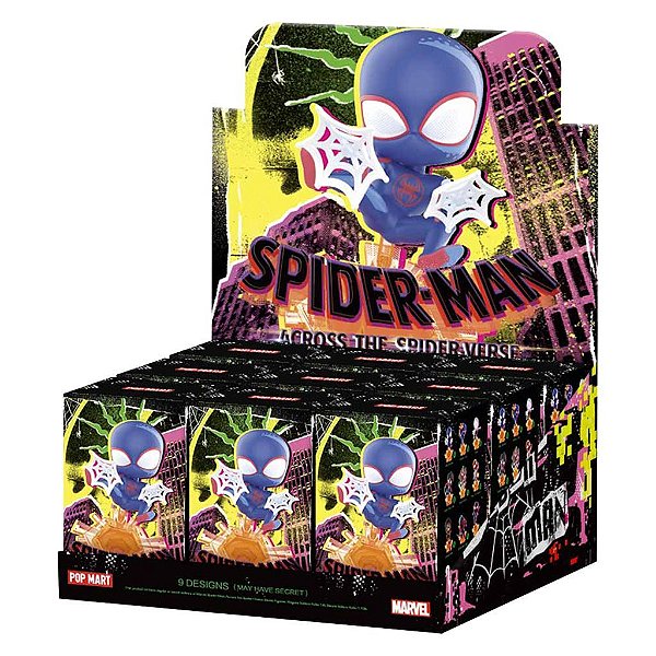 Display Pop Mart Spider-Man Across the Spider-Verse Caixa Fechada com 9 Blind Boxes Sem Repetição