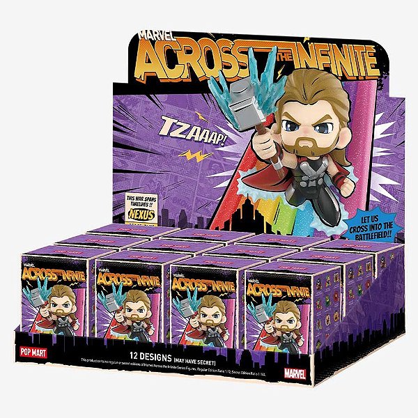 Display Pop Mart Marvel Across the Infinite Caixa Fechada com 12 Blind Boxes Sem Repetição Original