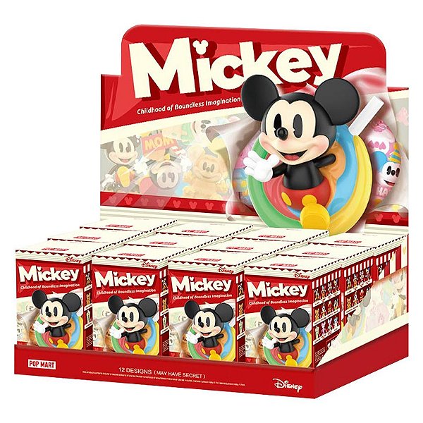 Display Pop Mart Mickey Mouse Boundless Imagination Caixa Fechada com 12 Blind Boxes Sem Repetição