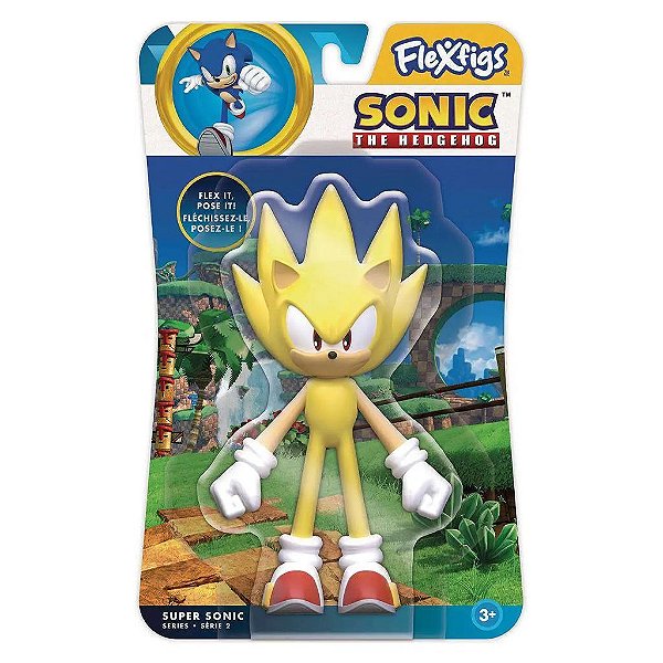Figure TCG Toys Sonic the Hedgehog Super Sonic FleXfigs 12 cm Dobrável em Cartela Oficial Licenciada