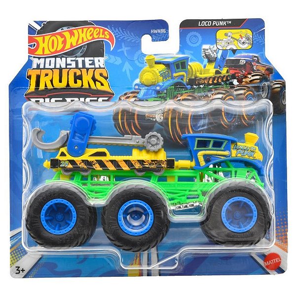 Miniatura Hot Wheels Monster Trucks Big Rigs Loco Punk HWN93 Diecast Original Colecionável