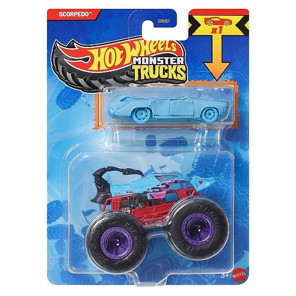 Miniatura Hot Wheels Monster Truck Plus Car Scorpedo JJT52 Diecast Original Colecionável