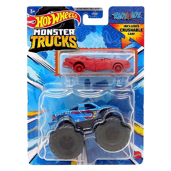 Miniatura Hot Wheels Monster Truck Plus Car Race Ace JJT64 Diecast Original Colecionável
