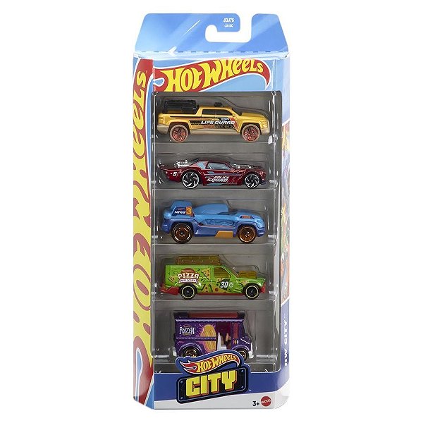 Miniatura Hot Wheels HW Flames 5-Pack City JBJ75 Diecast de Metal Original Lacrada Colecionável Aut
