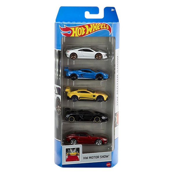 Miniatura Hot Wheels HW Flames 5-Pack Motor Show HTV49 Diecast Original Colecionável