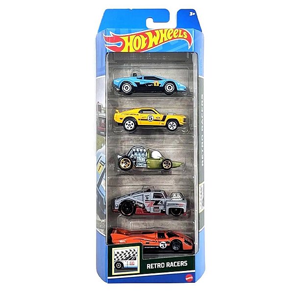 Miniatura Hot Wheels HW Flames 5-Pack Retro Racers HTV50 Diecast Original Colecionável
