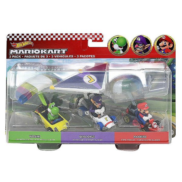 Miniatura Hot Wheels Mario Kart 3-Pack Glider Diecast Metal Original Colecionável Autêntica Premium