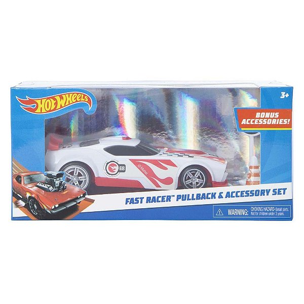 Miniatura Hot Wheels Fast Racer Pullback White Diecast Metal Original Colecionável Autêntica Premium