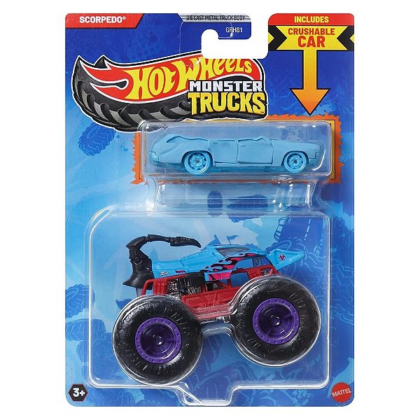 Miniatura Hot Wheels Monster Truck Plus Car Scorpedo JCG30 Diecast Original Colecionável