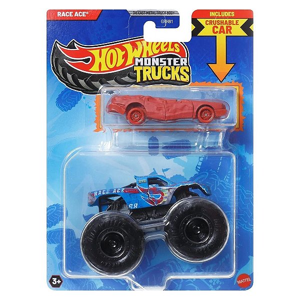 Miniatura Hot Wheels Monster Truck Plus Car Race Ace JCG42 Diecast Original Colecionável