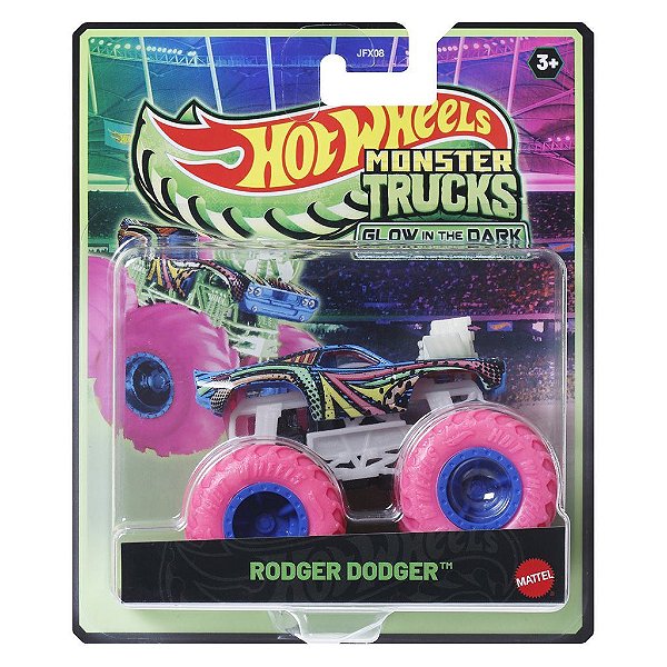 Miniatura Hot Wheels Monster Truck Glow In the Dark Rodger Dodger JFX18 Diecast Metal Original