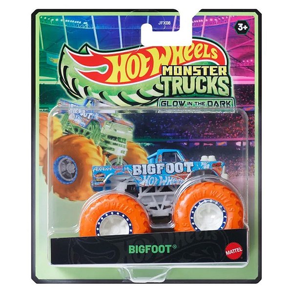Miniatura Hot Wheels Monster Truck Glow In the Dark Bigfoot JFX15 Diecast Original Colecionável
