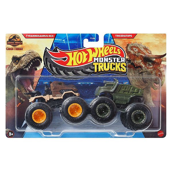Miniatura Hot Wheels Monster Tirannosaurus Rex Triceratops JCC72 Diecast Original Colecionável