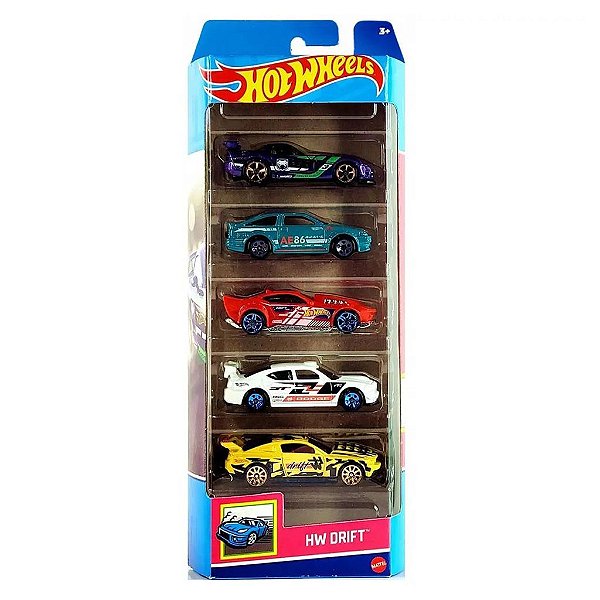 Miniatura Hot Wheels 5-Pack HW Drift HLY75 Diecast Metal Original Colecionável Autêntica Premium