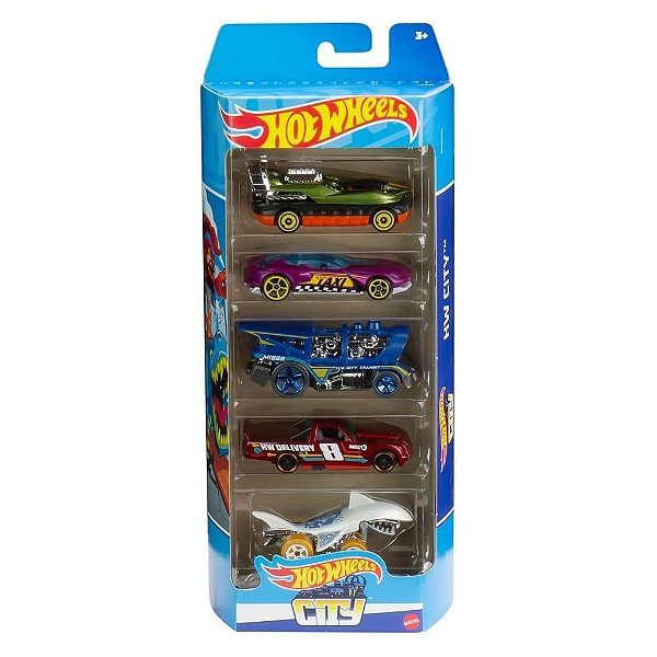 Miniatura Hot Wheels HW Flames 5-Pack City HLY67 Diecast de Metal Original Lacrada Colecionável Aut
