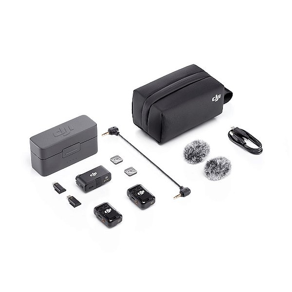 Microfone Sem Fio DJI Mic 2 (2 TX + 1 RX + com Case de Carga) FCC Original — Produto Oficial DJI