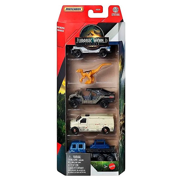 Carrinho Matchbox Jurassic Worldr 5PACK — Original Autêntico Lacrado com Garantia Drive Collection