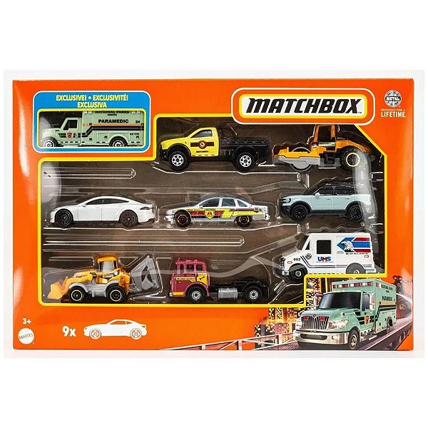 Miniatura Matchbox 1:64 Pacote com 9 Carros HVT89