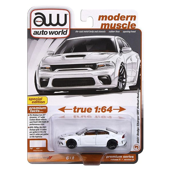 Miniatura Auto World Luxury Cruisers 2021 Dodge Charger SRT Hellcat Redeye Branco 1:64