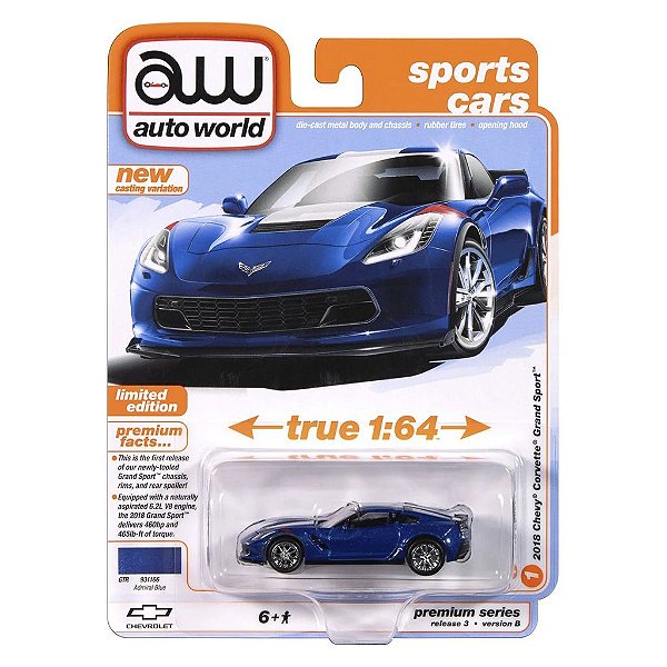 Miniatura Auto World Sports Cars 2018 Chevy Covette Grand Sport 1:64