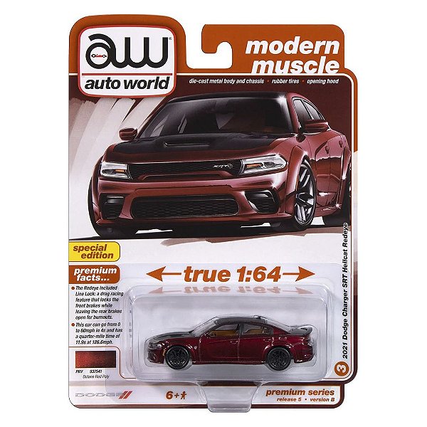 Miniatura Auto World Luxury Cruisers 2021 Dodge Charger SRT Hellcat Redeye Vermelho 1:64