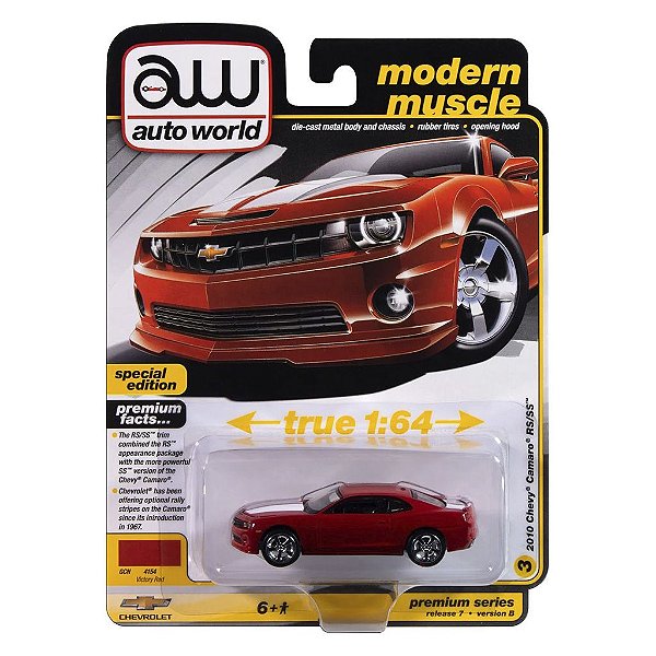 Miniatura Auto World Modern Muscle 2010 Chevy Camaro RS/SS Vermelho 1:64