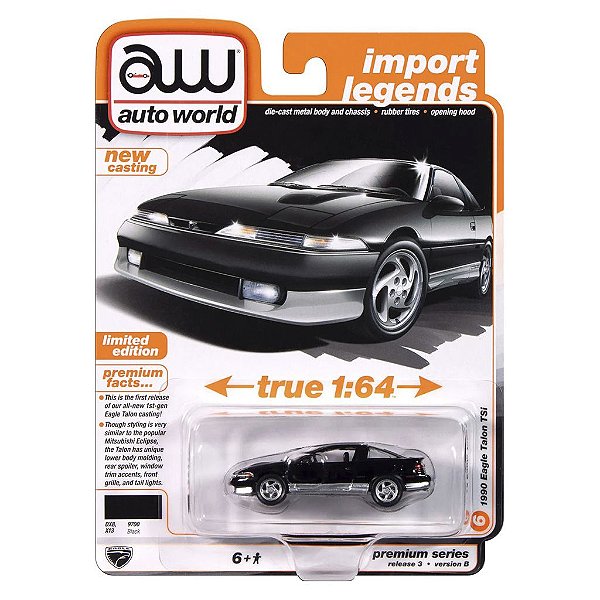Miniatura Auto World Import Legends 1990 Eagle Talon TSi Preto 1:64