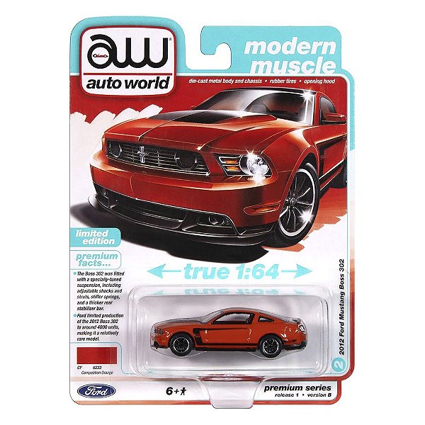 Miniatura Auto World Modern Muscle 2012 Ford Mustang Boss 302 Vermelho 1:64