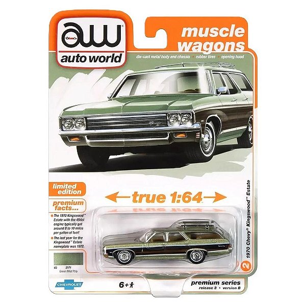 Miniatura Auto World Luxury Cruisers 1970 Chevy Kingswood Estate Verde 1:64